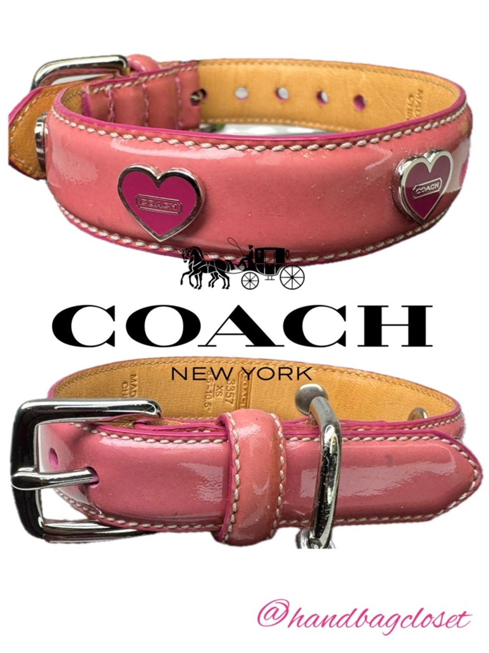 Coach Patent Leather Pink Vintage Y2K XS Extra Small 8.5-10.5” Dog Collar